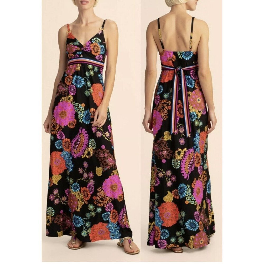 Trina Turk Electric Reef Swim Jersey Maxi Cover Up Women Dress S